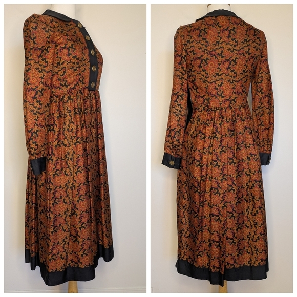 Jean Muir London Silk Dress Black & Paisley Print Size XS *Flaw* - Picture 5 of 17